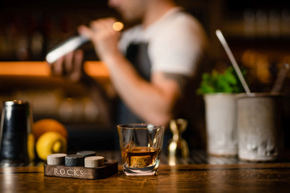 The Granite Set - Whiskey Stones & Twist Glass Edition