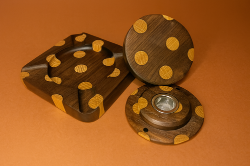 Walnut & White Oak Polka Dot Whiskey Smoker & Cigar Ashtray Combo