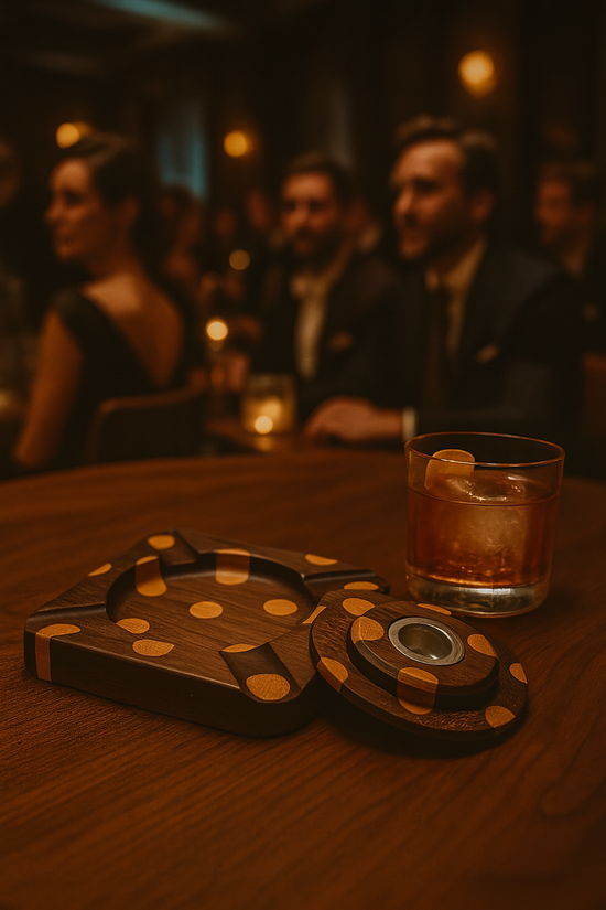 Walnut & White Oak Polka Dot Whiskey Smoker & Cigar Ashtray Combo