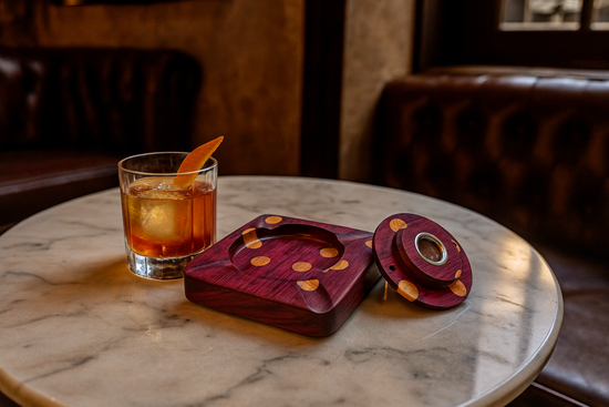 Purpleheart and White Oak Polka Dot Whiskey Smoker & Cigar Ashtray Combo