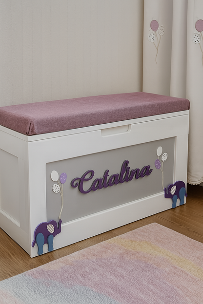 Handcrafted Wooden Toy Chest with Padded Seat