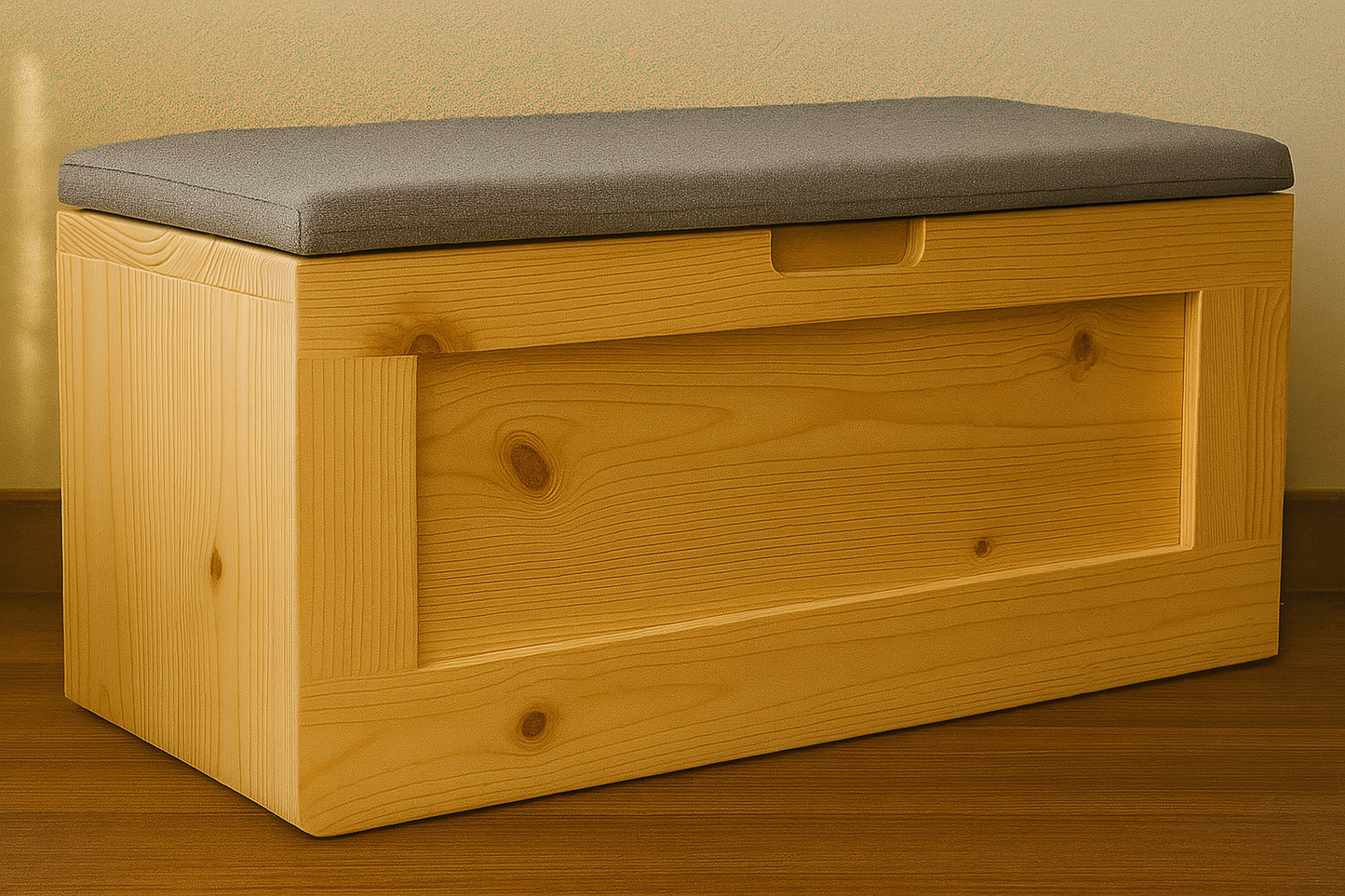 Handcrafted Wooden Toy Chest with Padded Seat