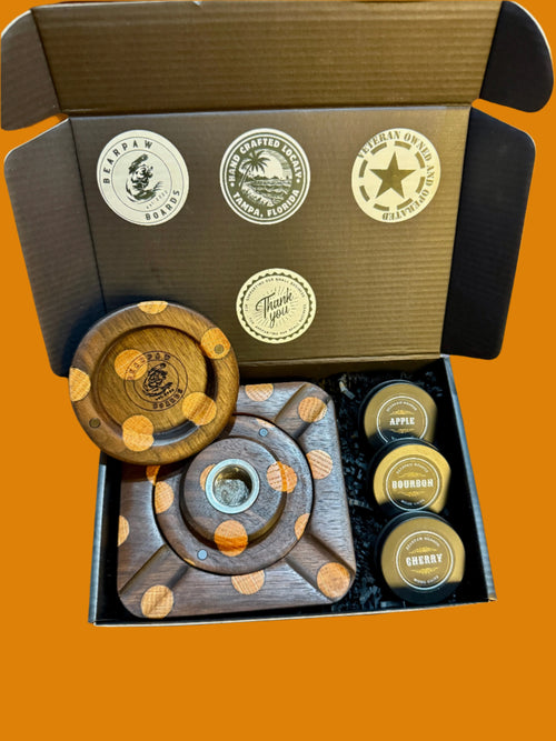 Walnut & White Oak Polka Dot Whiskey Smoker & Cigar Ashtray Combo