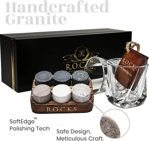 The Granite Set - Whiskey Stones & Twist Glass Edition