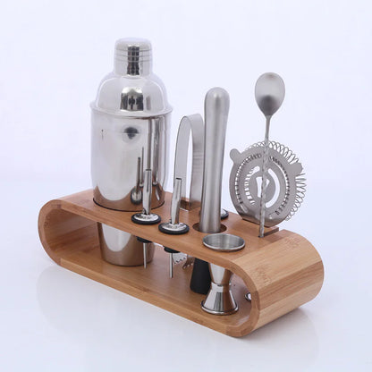 Stainless Steel 10-Piece Bar Tool Set with Bamboo Stand