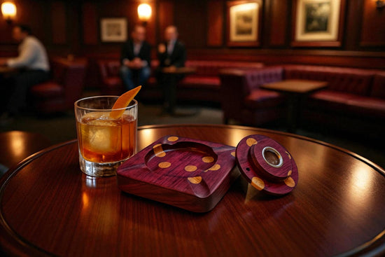 Purpleheart and White Oak Polka Dot Whiskey Smoker & Cigar Ashtray Combo