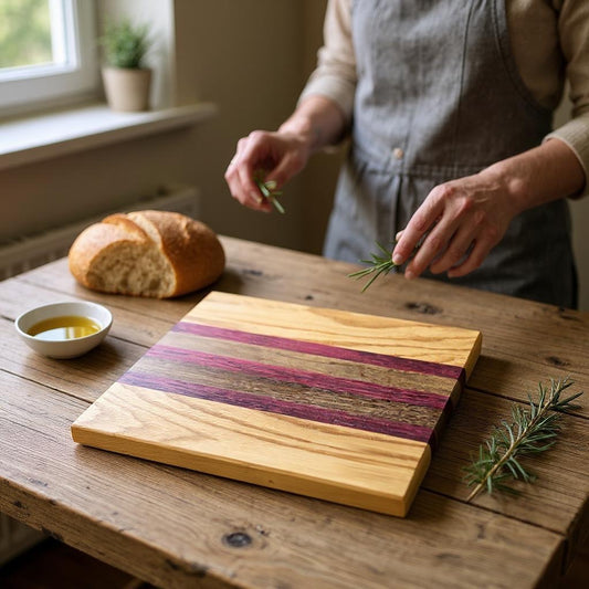 Purpleheart, White Oak, and Walnut Cutting Board