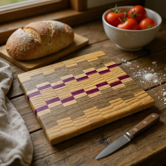 Pattern White Oak, Purpleheart & Walnut Cutting Board “