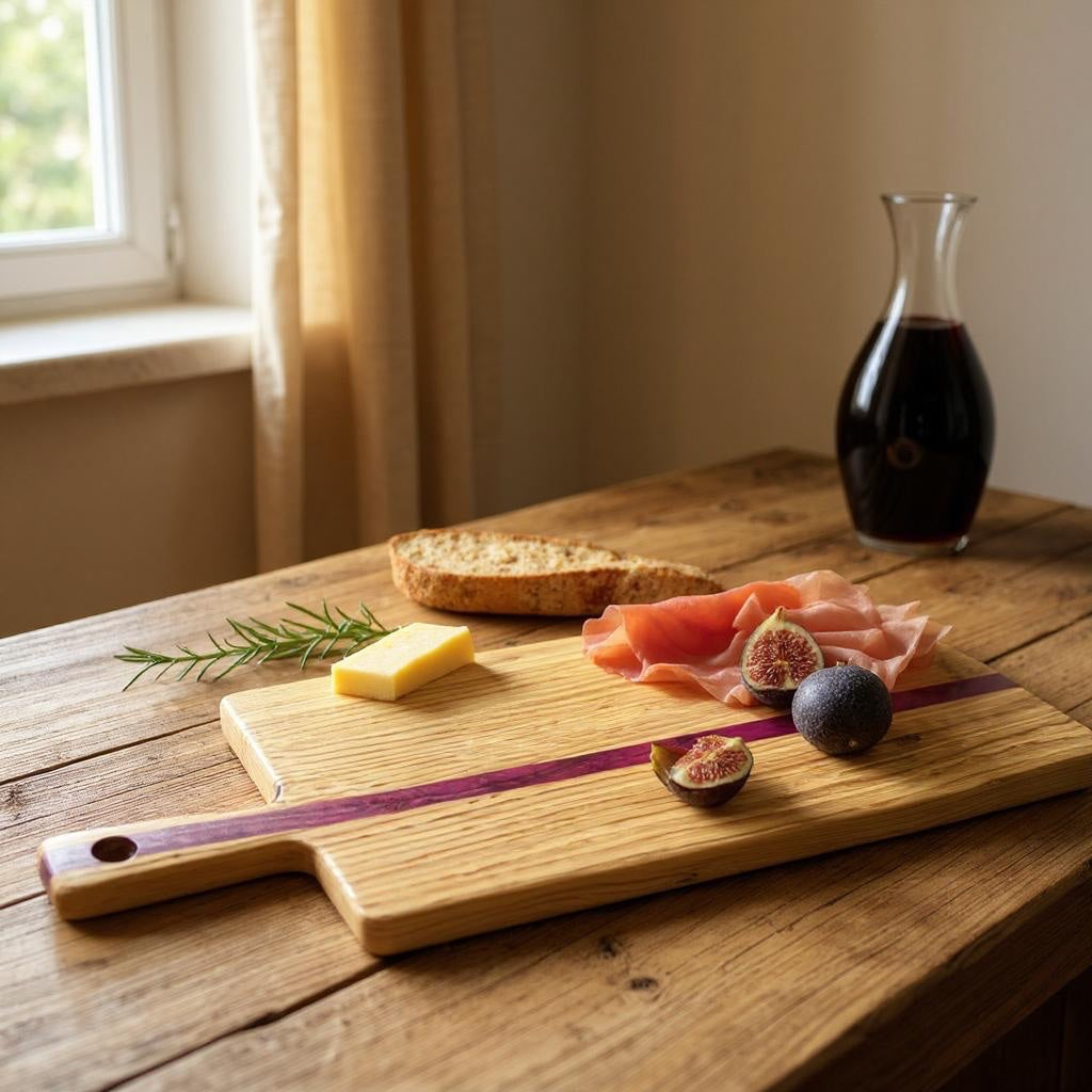 Purpleheart & White Oak Charcuterie Board with Handle