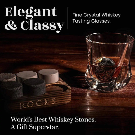 The Granite Set - Whiskey Stones & Twist Glass Edition