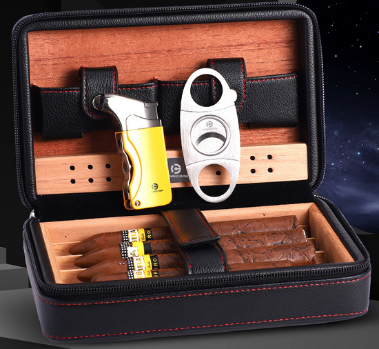 Cigar Box Set with Humidor, Lighter, and Cutter