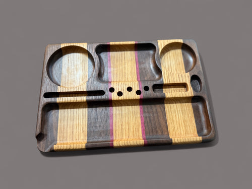 Handcrafted Walnut, White Oak, & Purpleheart Rolling Tray