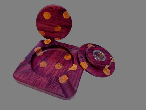 Purpleheart and White Oak Polka Dot Whiskey Smoker & Cigar Ashtray Combo